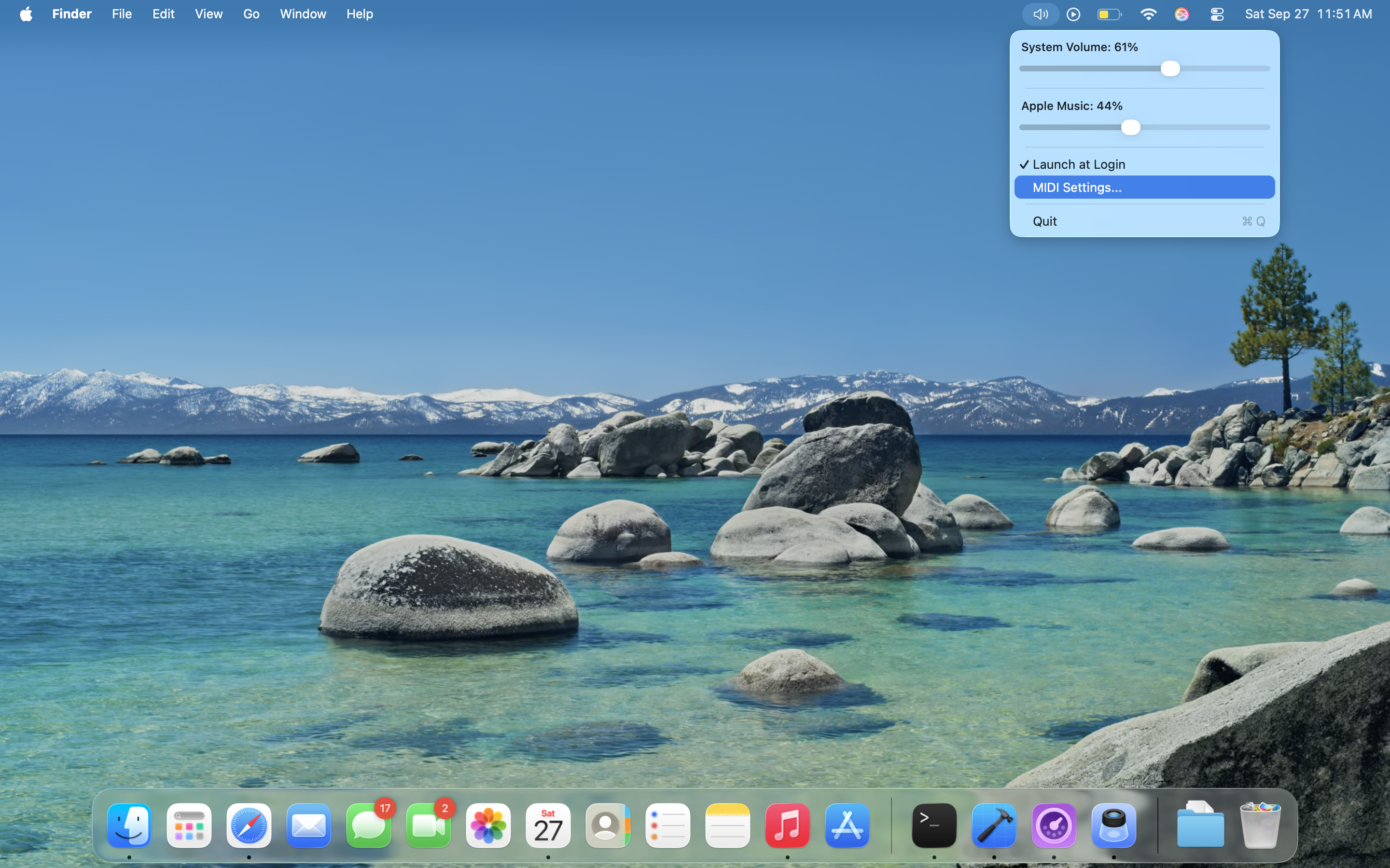 MIDI Volume Control menu bar interface
